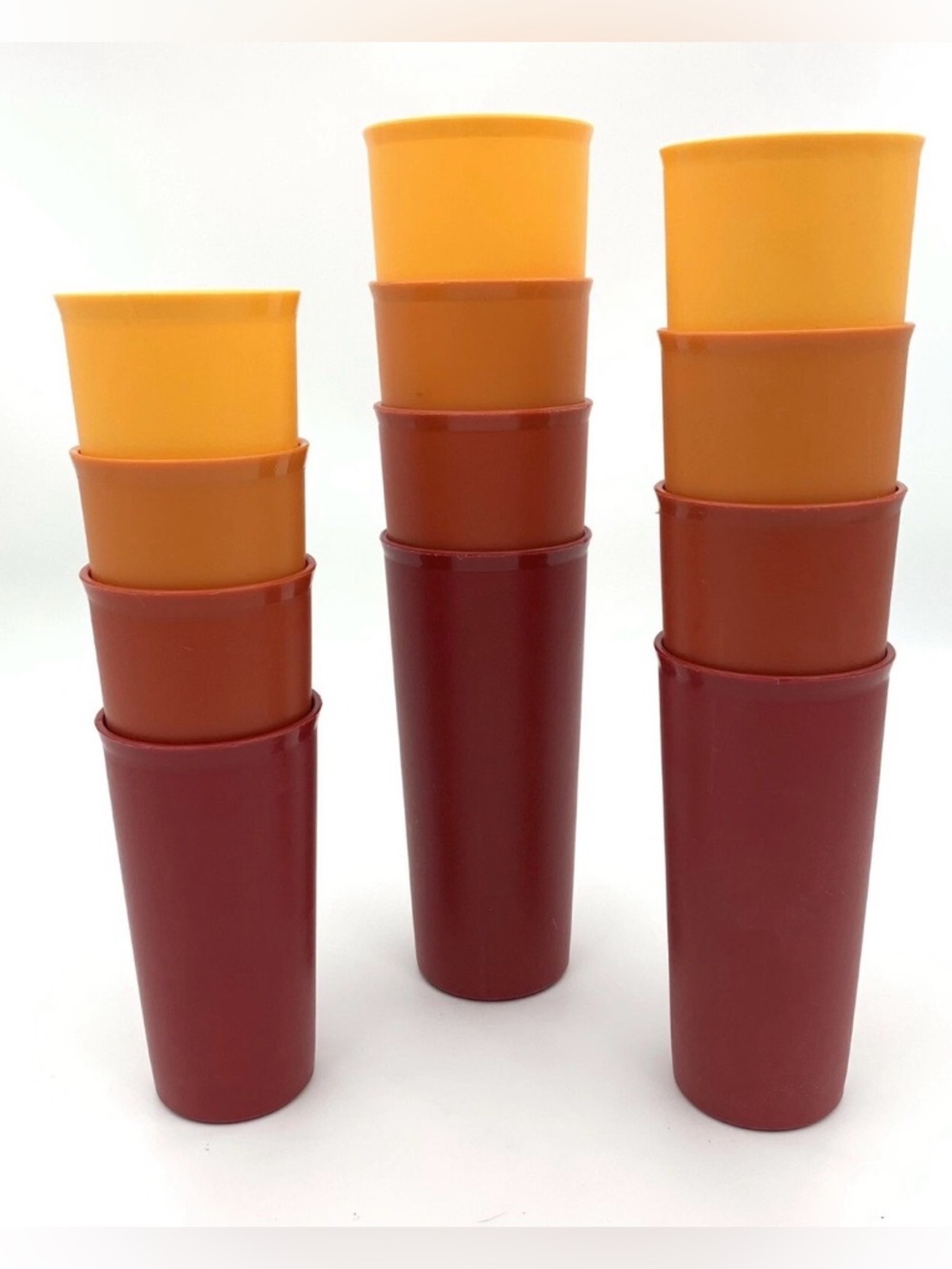 Vintage Tupperware Autumn Harvest Gold Orange Red Cups Complete Set of 12